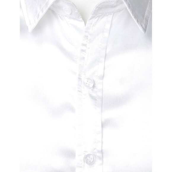 Men's Luxury Shiny Silk Like Satin Button Up Dress Shirts - Picture 3 of 4